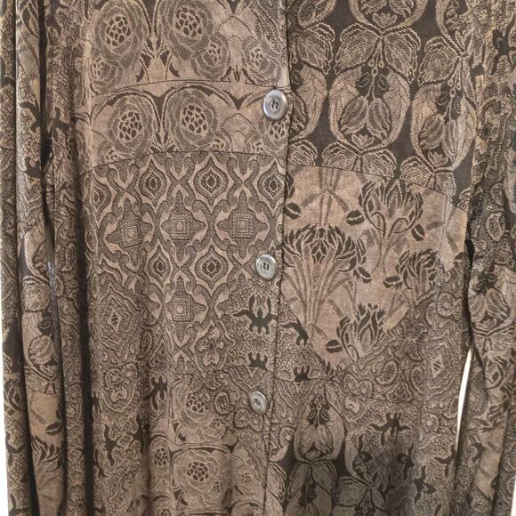 Vtg Laura Ashley Sz L Button-Front Midi Dress Olive Black Mixed Floral... - Picture 3 of 13